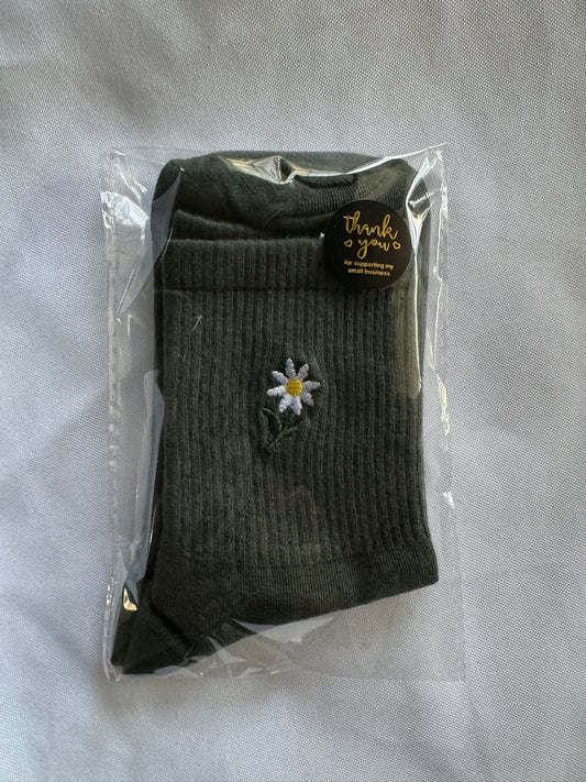 Dark Green Flower Socks